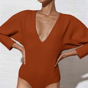 New with tags Mara Hoffman Mariana Body Suit in Rust | Size L